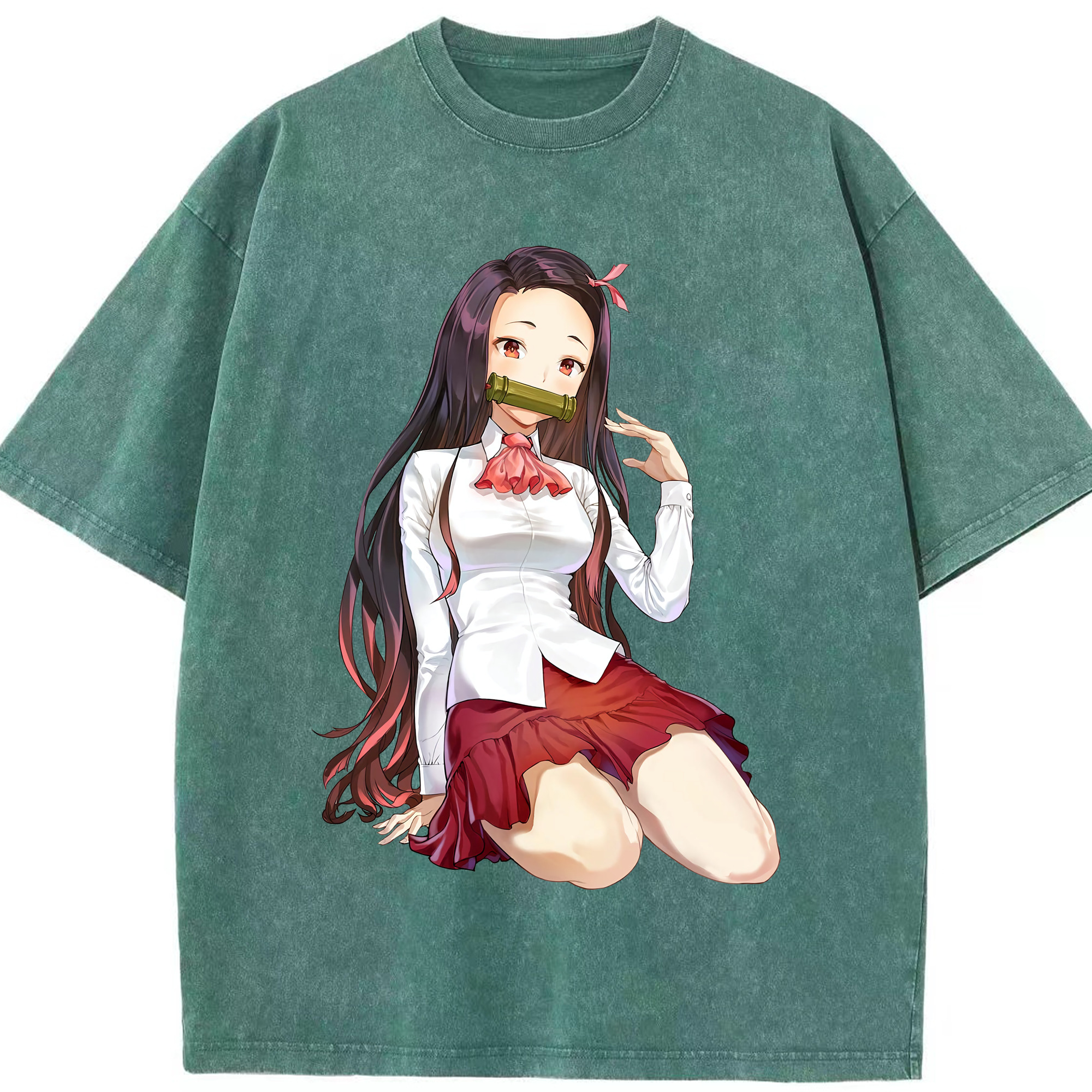 （画像用） 鬼滅の刃（きめつのやいば）竈門 禰󠄀豆子／かまど ねずこ Kamado Nezuko 綿100% ヴィンテージ風 半袖Tシャツ（フロントプリント）